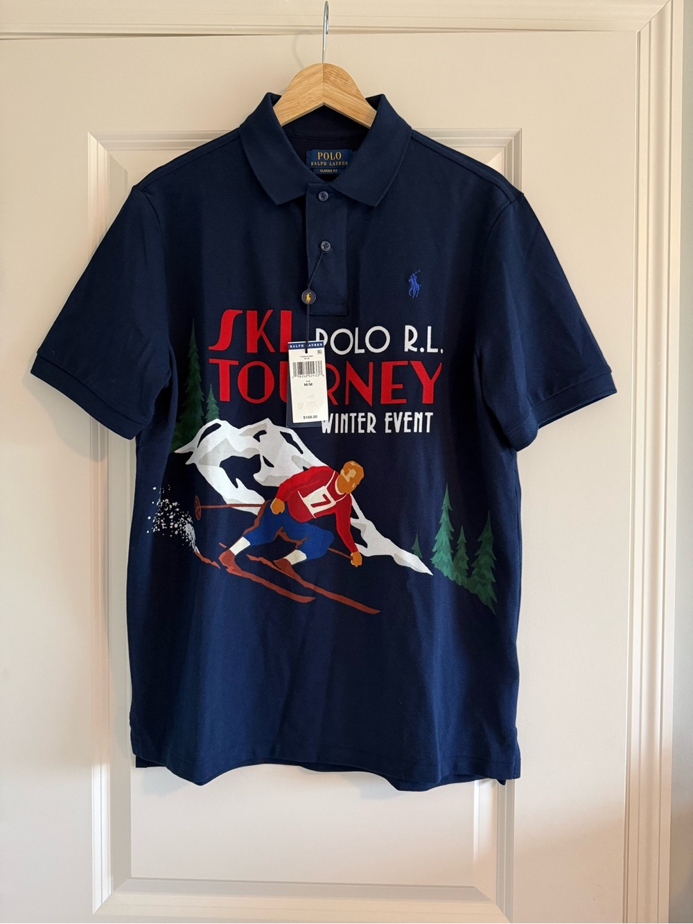 Polo Ralph Lauren Navy Skier Print On Mountains Classic Fit Size M NWT